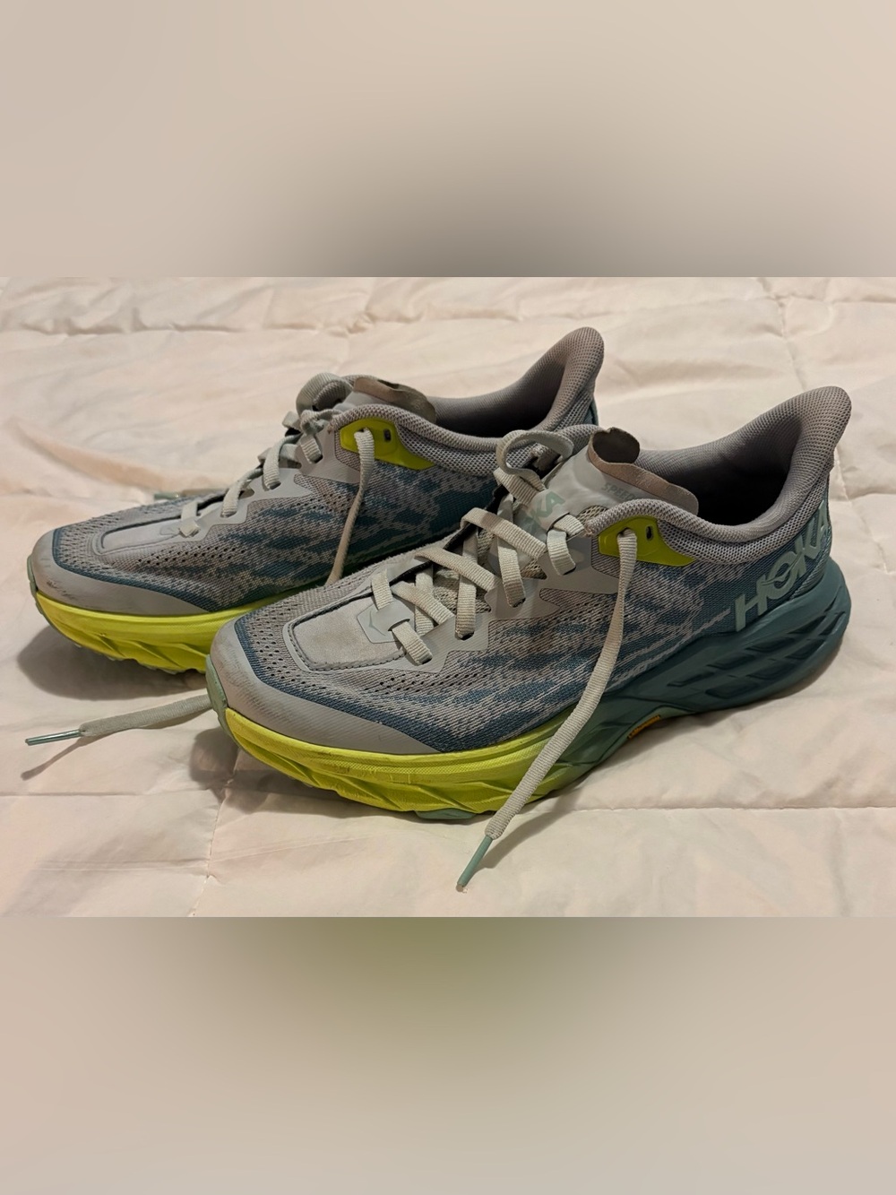 Hoka Women's Sneakers - Light Gray with Blue and Lime Accents